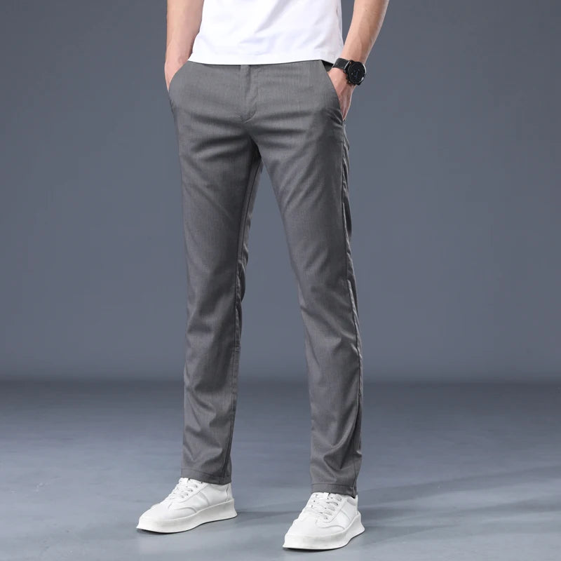 Summer Modal Fabric Men's Thin Casual Pants Classic Business Fashion Regular Fit Stretch Soft Trousers Male Brand Clothes