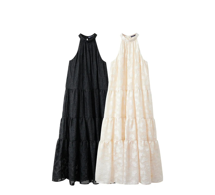 Amii Minimalism 2024 Summer New Loose Long Dress Sleeveless Large A-line Chiffon Jacquard Elegant Dresses for Women 12452064