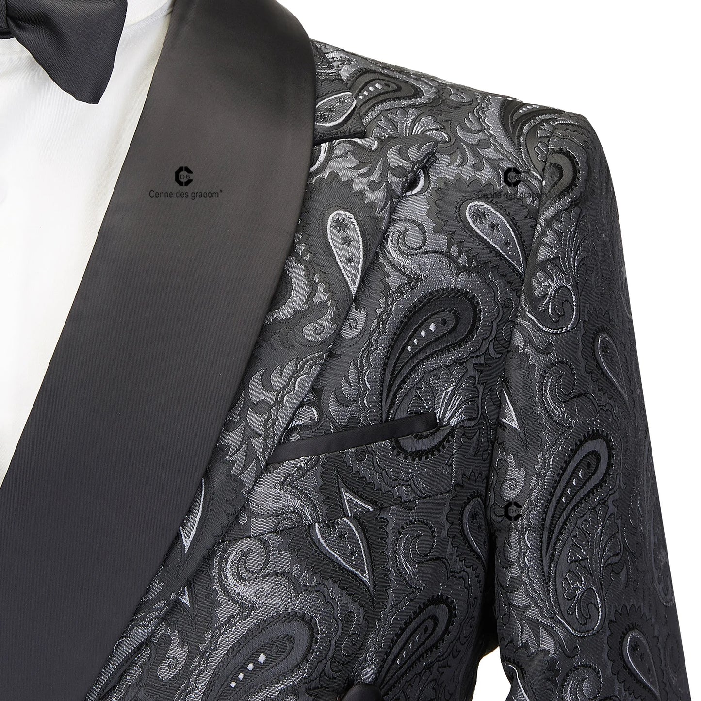 Cenne Des Graoom 2024 New Double-breasted Tuxedo Suits for Men Floral Paisley Jacquard Blazers Pants Wedding Party Wear Prom 