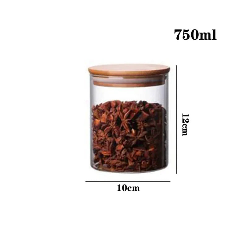 Kitchen Storage Tank Food Container Bambo Covered High Borosilicate Food Sealed Glass Tank Kitchen Miscellaneous Grain Organizer