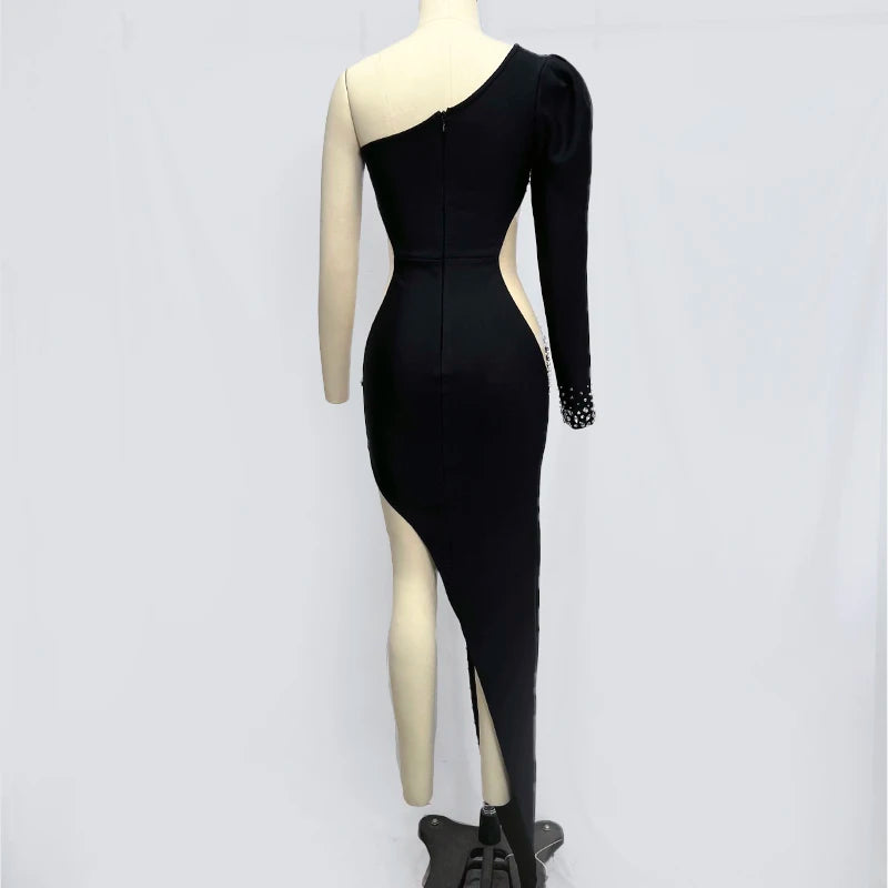 Factory Wholesale Women's Black Diamond Strapless High-End Luxury Sexy Celebrity Cocktail Party Bandage Long Dress