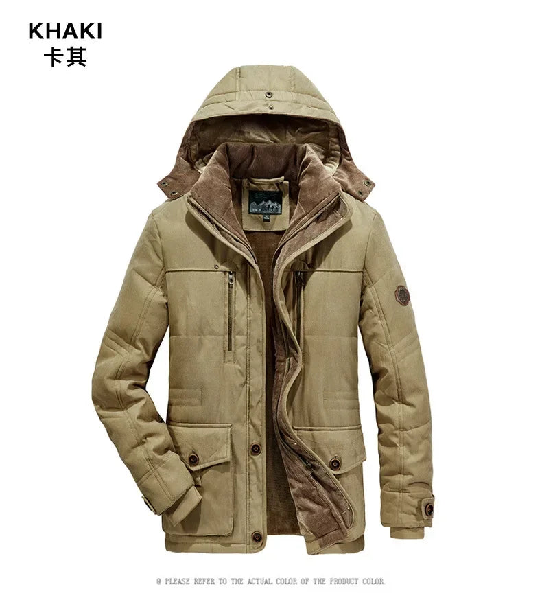 Thick Warm Coat Long Thick Fleece Hooded Waterproof Parkas Jacket Coat Winter New Men Outwear Fashion Pockets Parka Jackets mens