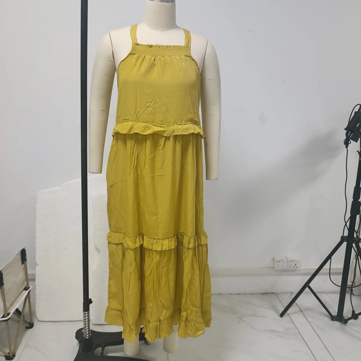 Women's Ruffled hem layered long dresses Summer Sleeveless backless dress Fashion Long Dress Big Swing Beach Dress vestidos