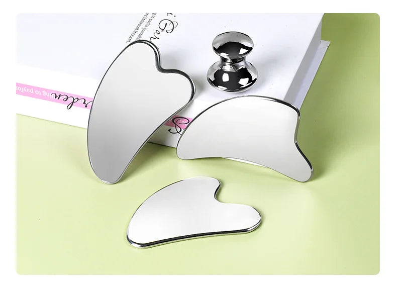 Facial Stainless Steel Scraper Massage Mushroom Gua Sha Tool Face Lift Anti-Aging Skin Tightening Cooling Metal Reduce Puffiness