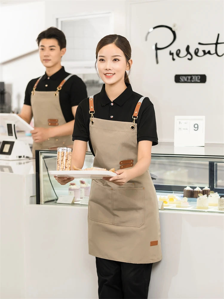 Men's Women's Kitchen Apron Custom Logo Catering Server Work Aprons Nails Hairdressing Mandil Restaurant Cafes Bar Waiter Bibs
