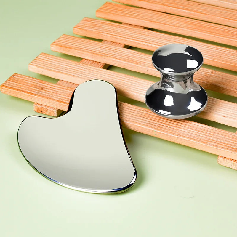 Facial Stainless Steel Scraper Massage Mushroom Gua Sha Tool Face Lift Anti-Aging Skin Tightening Cooling Metal Reduce Puffiness
