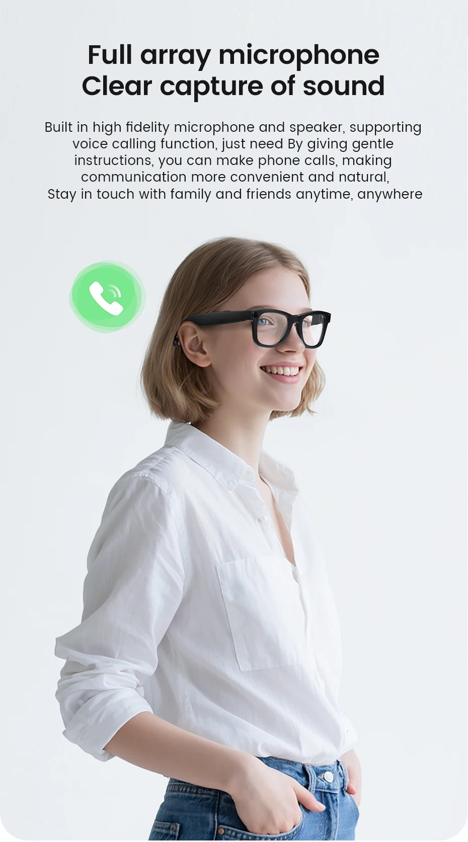 New Al Smart Glasses 800W HD Camera Anti Shake 1080P High-Definition Video Recording Touch Al Voice Wireless Call Smart Glasses