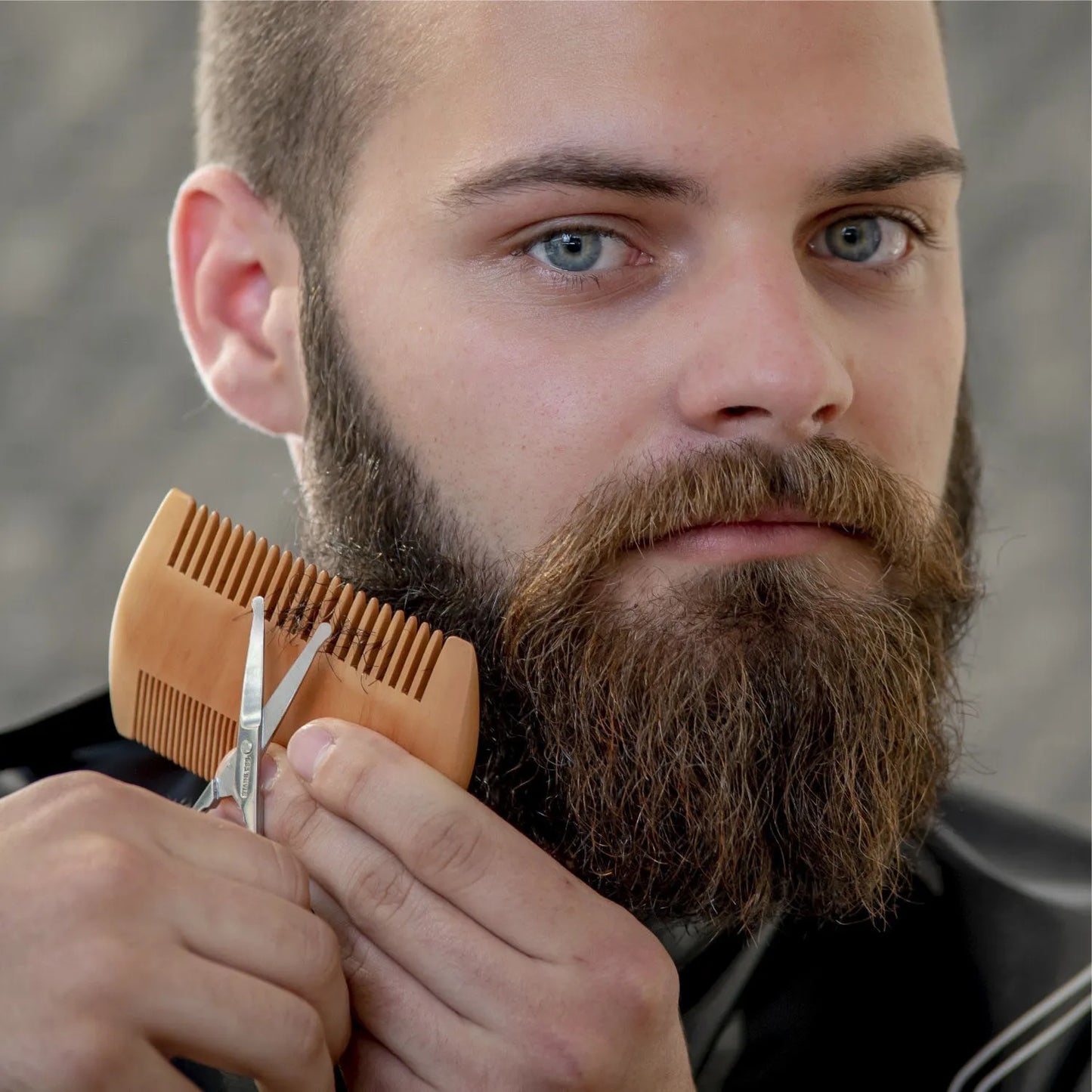 Men Shaving Bamboo Brush Comb Set Boar Bristle Portable Barber Beard Brush Comb Scissors for Facial Cleaning Styling Tool