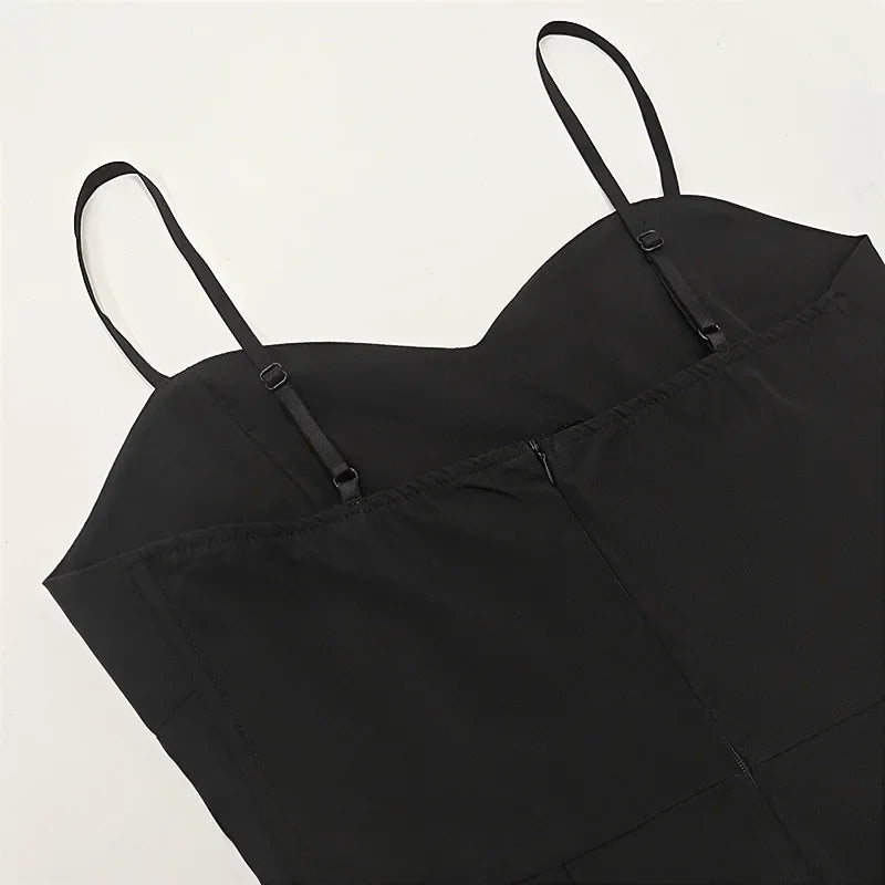 Sexy V-Neck Tank Long Dress Black Open-Back Sexy Dress Women's Summer New Arrival 2024 Fashion French Style Cross-Border Design