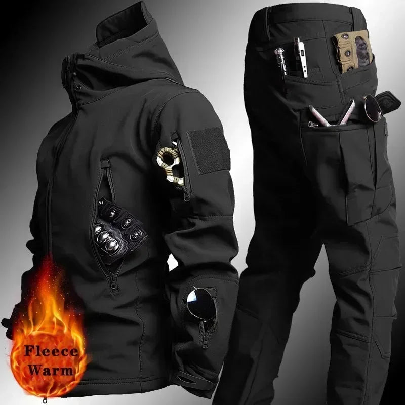 5XL 6XL Low Price Sale of Men's Outdoor New Soft Shell Waterproof and Cut Resistant Thick Wool Fleece Multi Pocket Tactical Set
