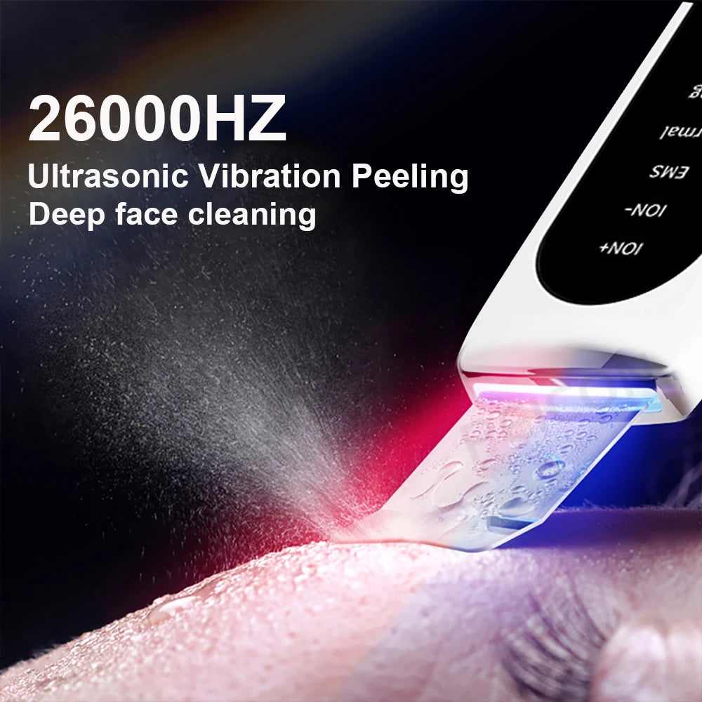 Ultrasonic Skin Scrubber Peeling Acne Blackhead Remover Ultrasonic EMS Ion Acne Pore Face Deep Cleaning Facial Shovel Cleaner