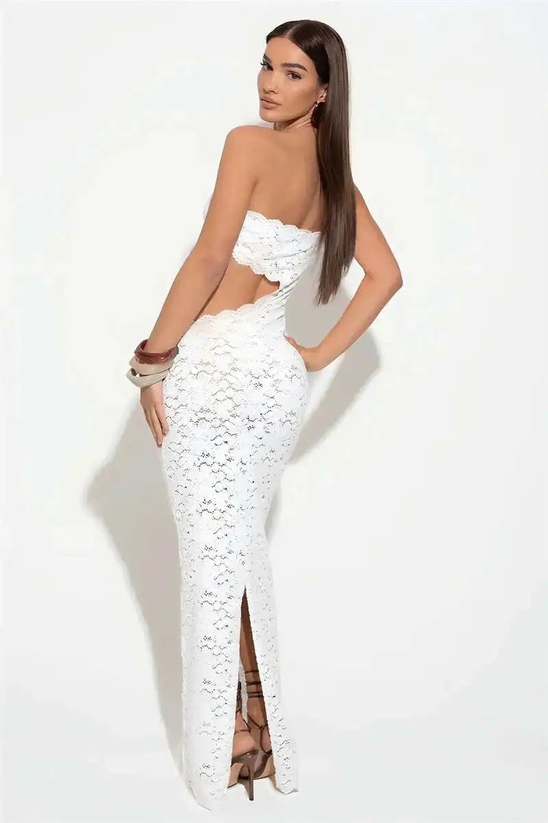 Blifanbo Backless Sexy Off-shoulder Maxi Dress Women Lace Sleeveless Strapless Hollow Out Skinny Club Party Long Dress Elegant