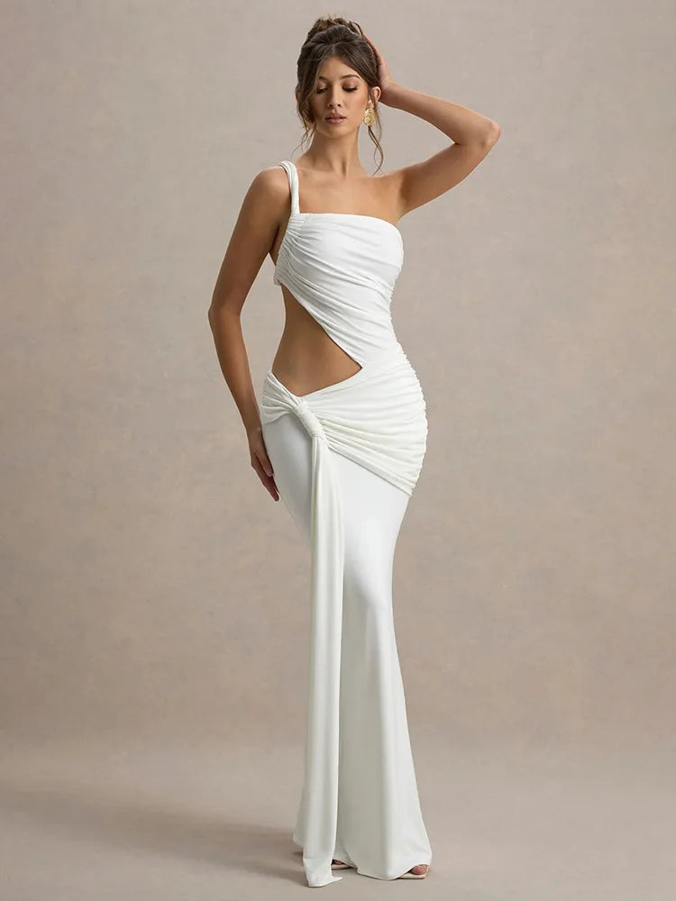 Mozision Irregular Ruched Sexy Maxi Dress For Women Gown Hollow Out One Shoulder Sleevelessdraped Bodycon Club Party Long Dress