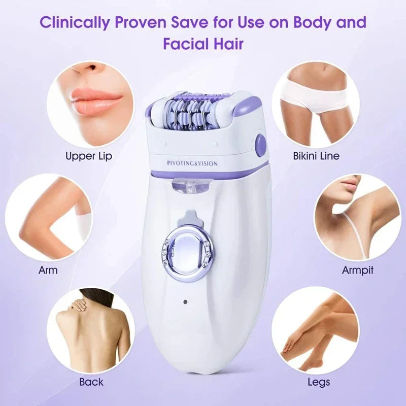 3in1 Electric Women Epilator Female Shaver Leg Body Hair Removal Lip Chin Depilatory Lady Bikini Trimmer Facial Hair Remover