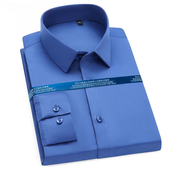 Men's Silk Touch Long Sleeve Non-iron Dress Shirt Without Pocket Stretchy Silky Regular Fit Wrinkle Free Business Casual Shirts