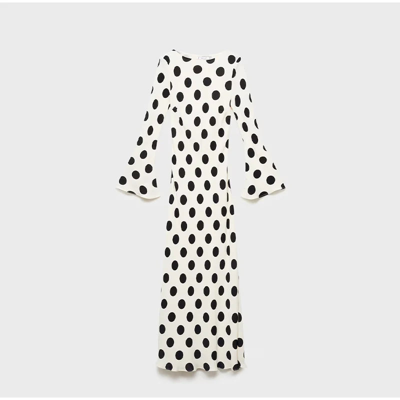 Sexy Polka Dot Women's Long Dress Square Collar Waist Cinching Belt Flare Sleeve Maxi Dressess Lady 2025 Summer Evening Vestidos
