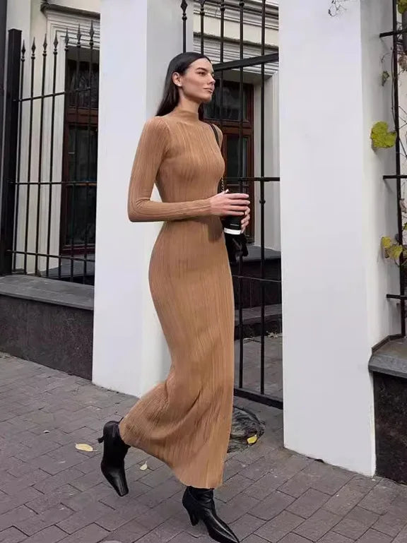 Sexy Women's Knitted Dress 2024 Spring Summer Maxi Turtleneck Sleeveless Sheath Long Dress Slim Party Bodycon Dresses for Women