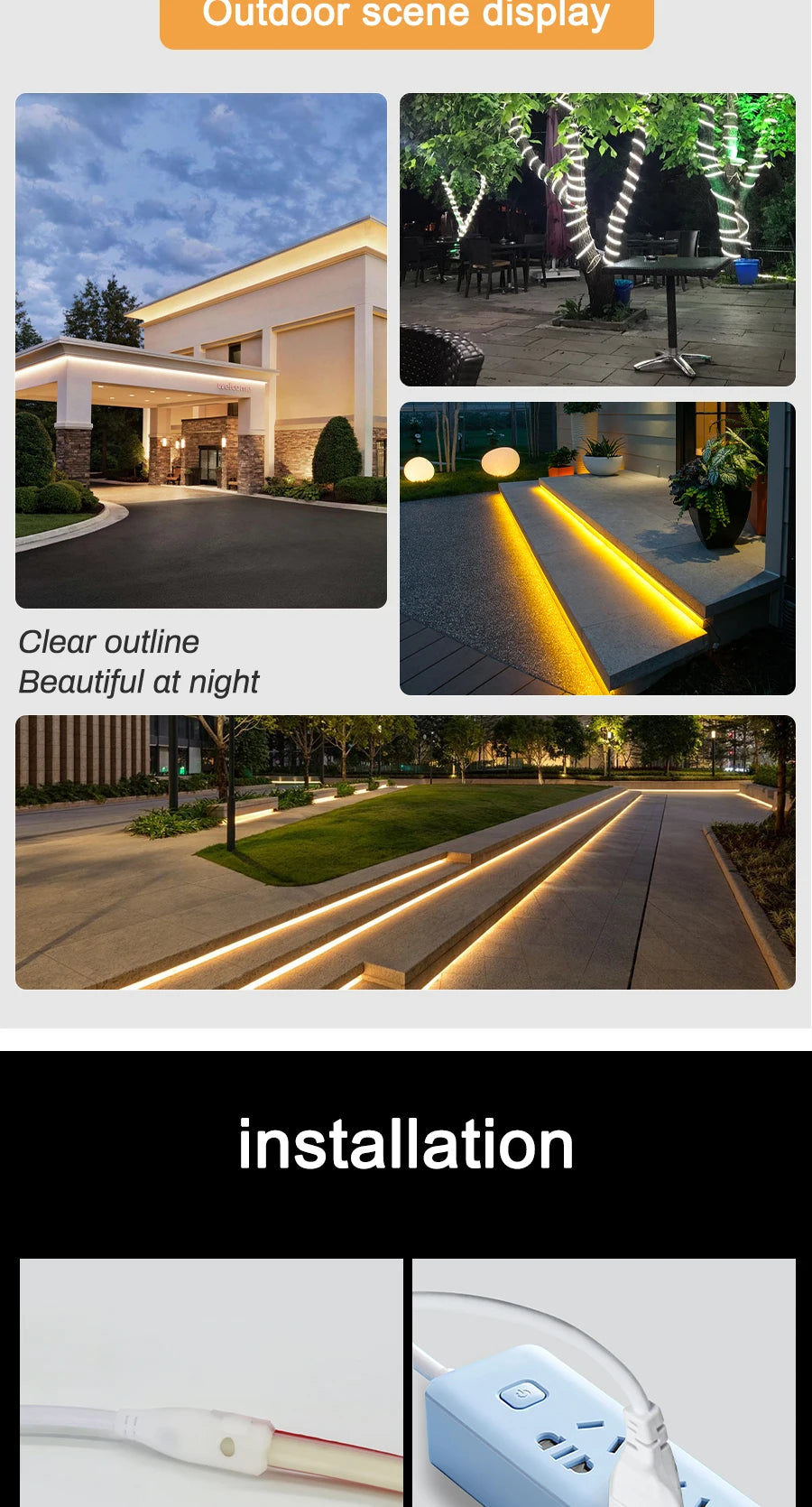 1M-50M 220V COB LED Strip Light 220V Dimmable High Bright LED Strip Waterproof Tape LED For Garden Kitchen Outdoor Strip Light
