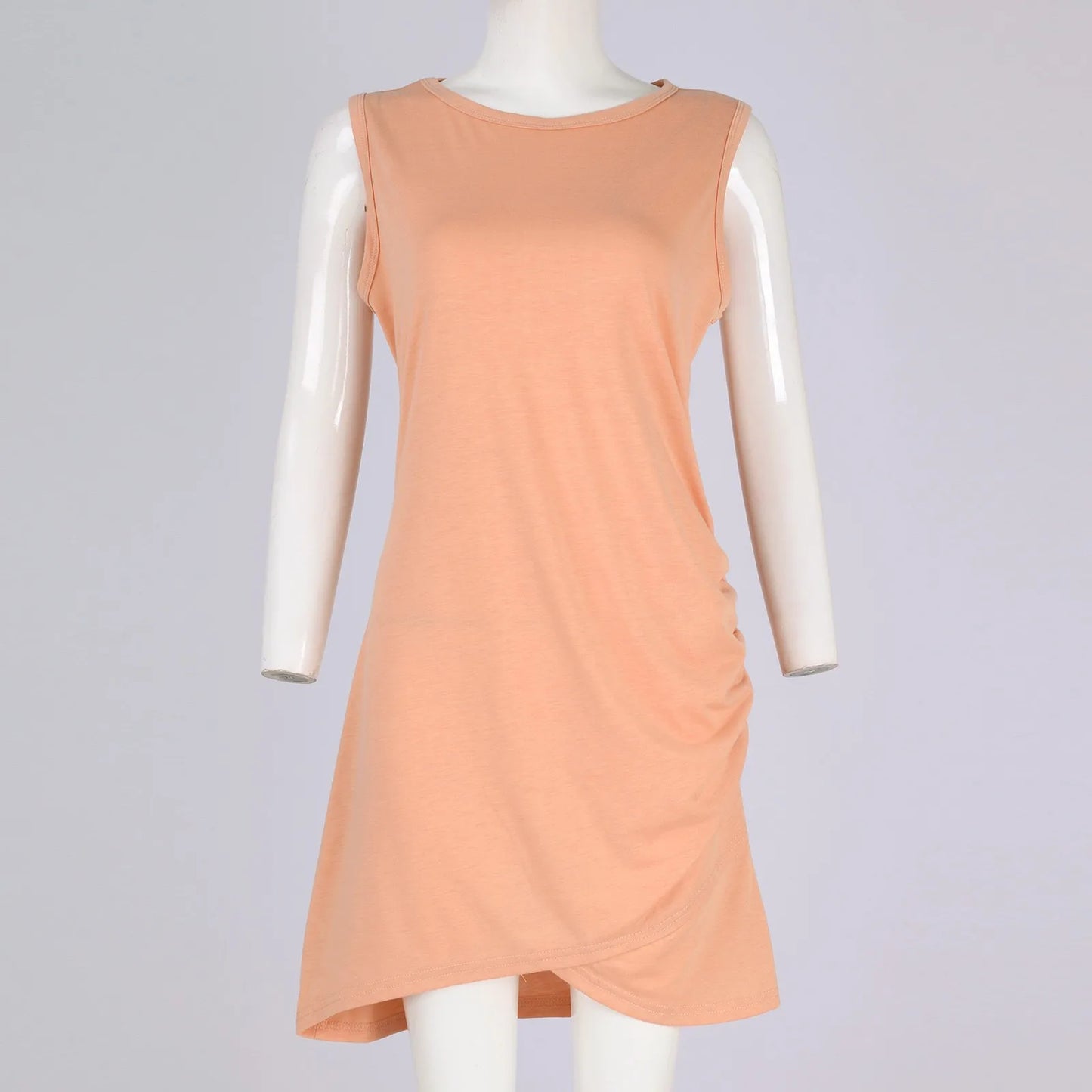 Women'S 2024 Summer Casual Beach Dress Round Neck Short Sleeveless Wrap Party Club Pleated Slim T Shirt Dresses