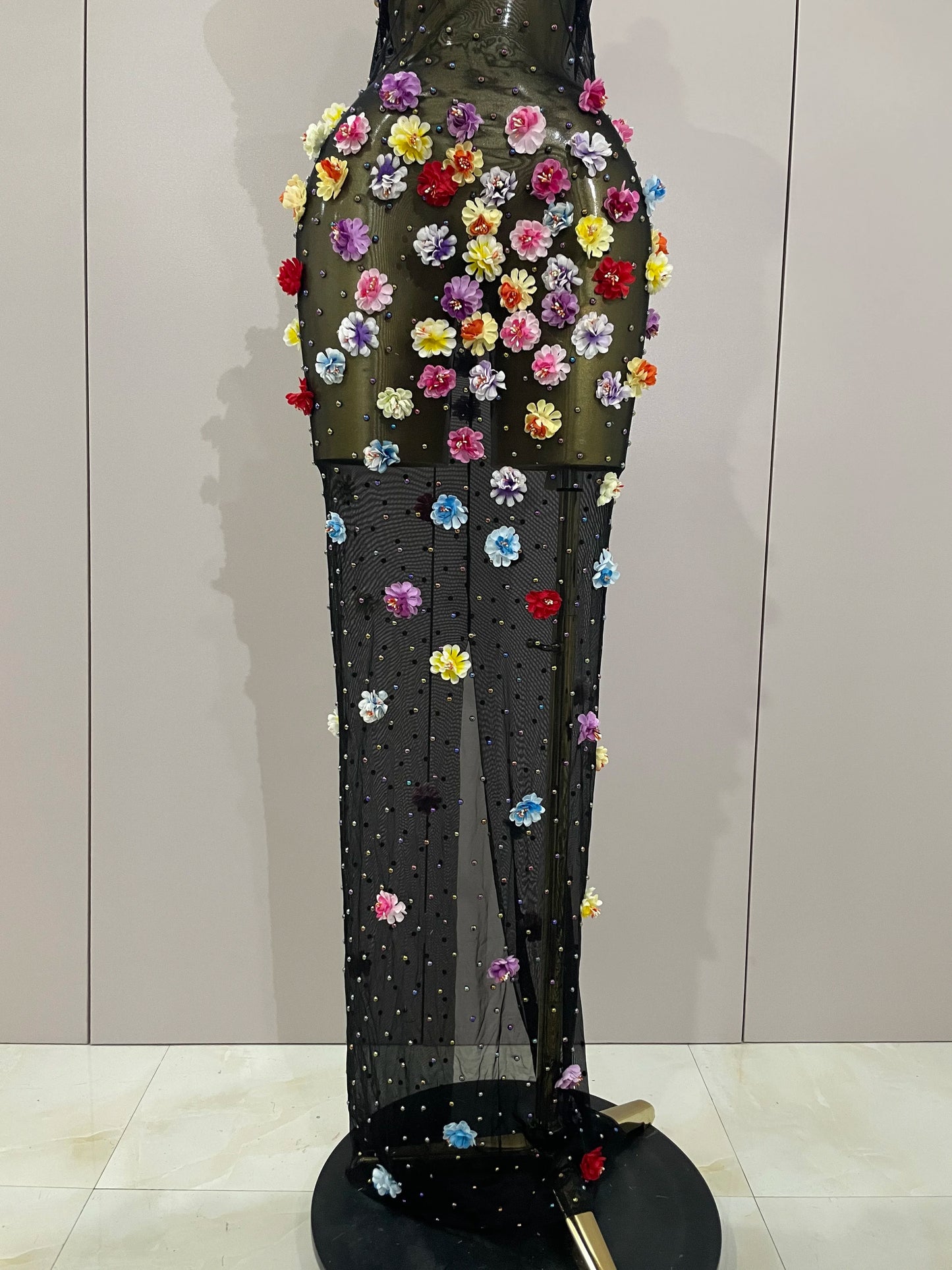 Sparkly Rhinestones Flowers Sexy See Through Long Dress 2025Women Birthday Celebrate Wedding Evening Prom Dress Photo Shoot Wear