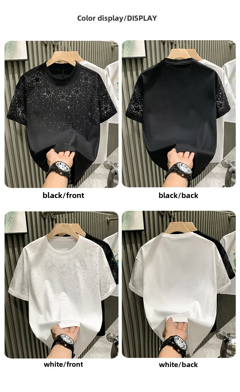 Fashionabletrendy European Style Luxury Men's Short Sleeve T-shirt Star Embroidery Network Red Hot Sell Niche Half Sleeve Tee