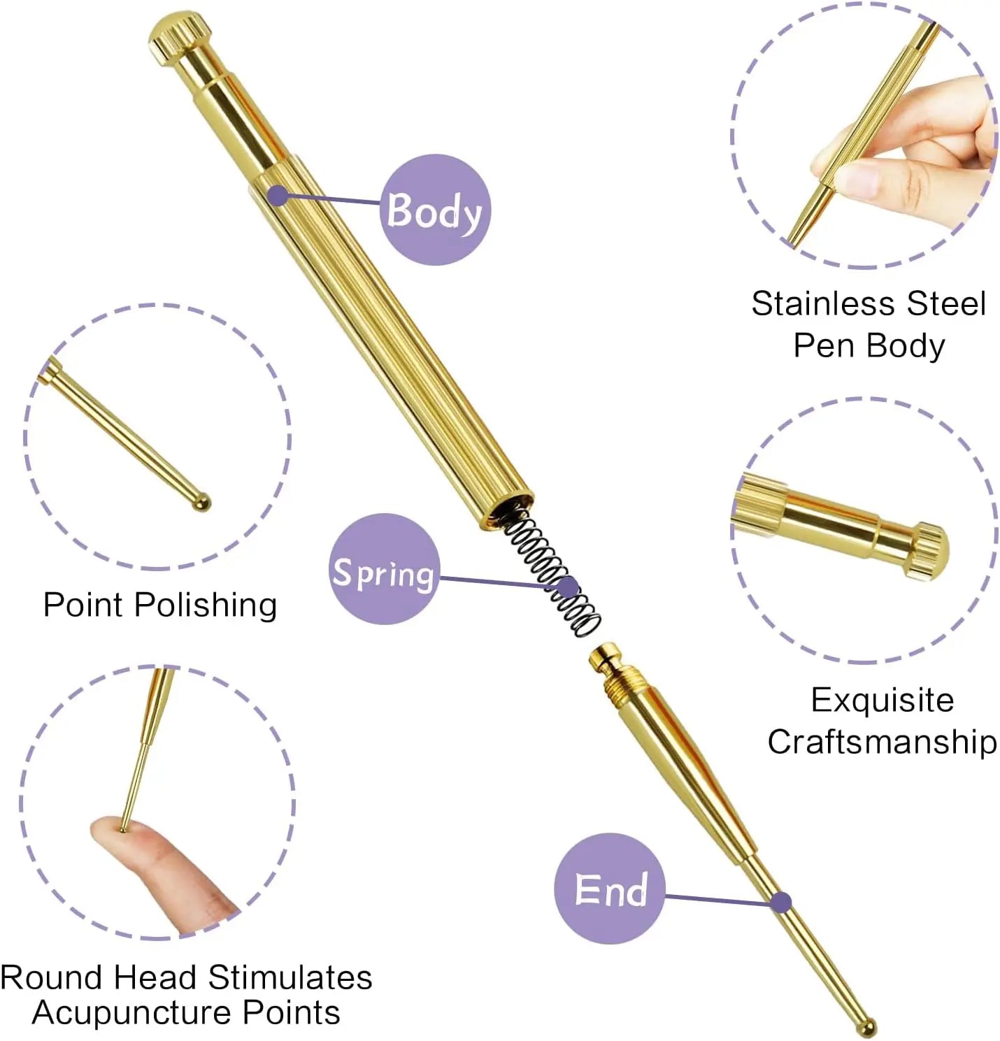 2PCS Facial Reflexology Massage Tool Retractable Acupuncture Pen Deep Tissue Massage Ear and Body Point Probe Pen for Home SPA