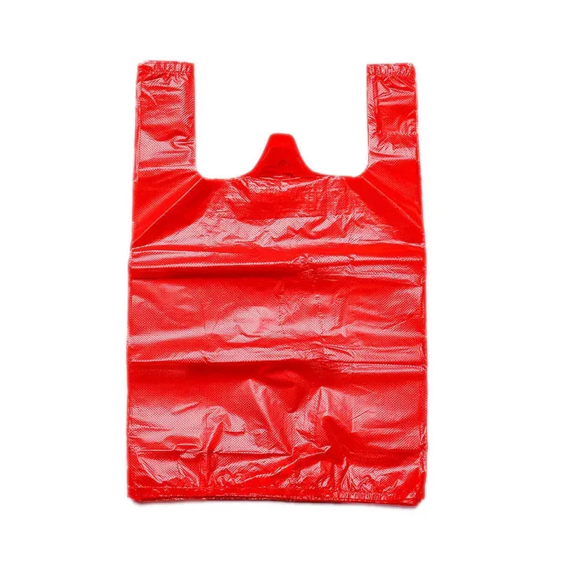 50Pcs/Lot Plastic Bag With Handle Red Thicken Vest Bags Supermarket Grocery Shop Gift Shopping Bag Home Kitchen Supplies