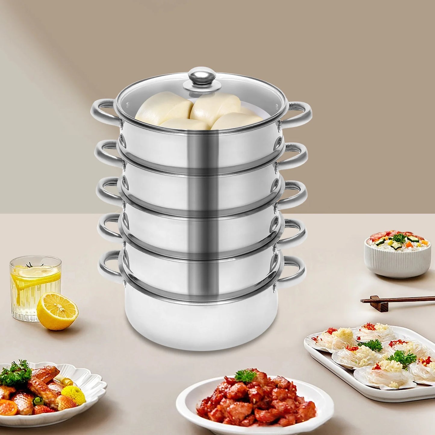 26cm 5-Layer Multifunctional Stainless Steel Steamer Silver For Kitchen Cooking