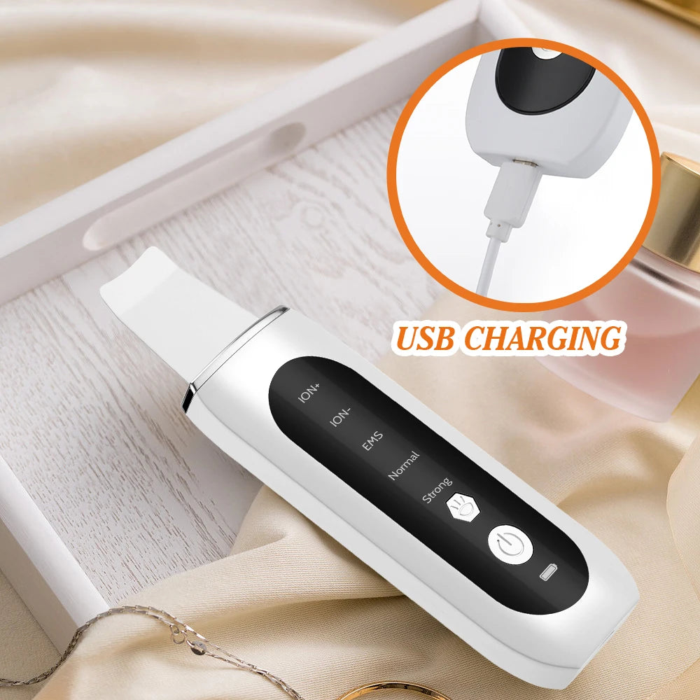 EMS Ultrasonic Cleaner Set Skin Scrubber Face Lifting Spatula Blackhead Remover Shovel Acne Pore Cleaning Facial Skin Care
