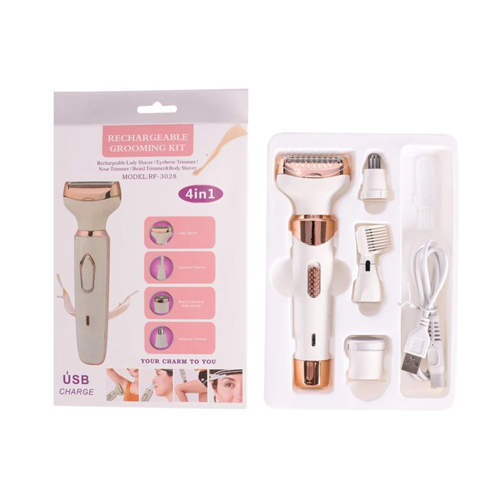 Eletric Razor for Woman 4 in 1 Rechargeable Bikini Trimmer Shaver Wet/Dry Electric Body Hair Coldless Waterproof Facial Hair