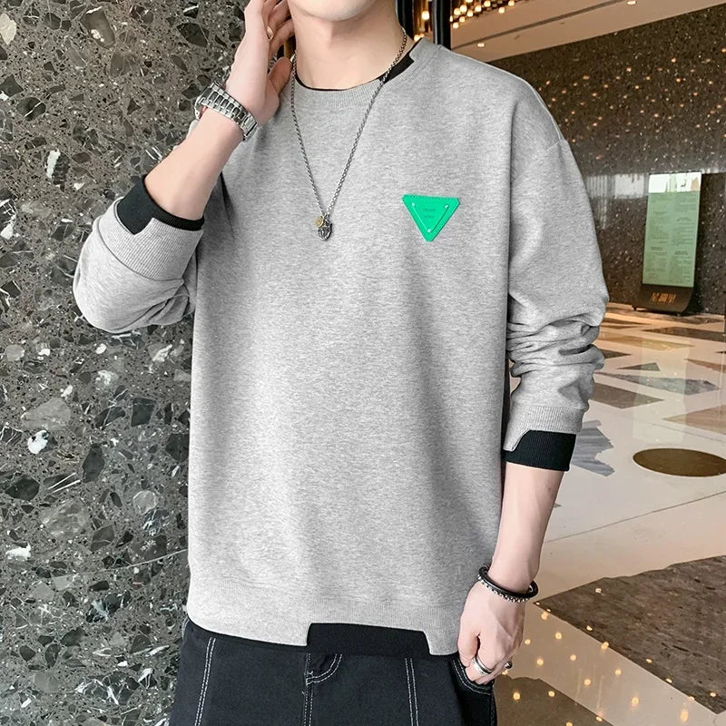 Autumn/Winter Casual Men's Sweater Long Sleeve Pullovers Fashion Contrast Crew Neck Sweatshirt Streetwear Men Clothing M-4XL
