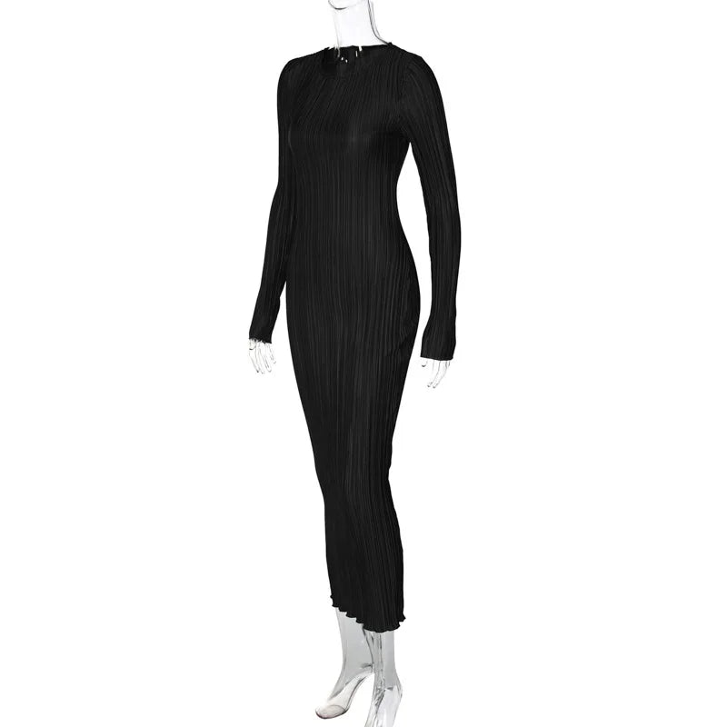 Dulzura Women 2024 Autumn Winter Fashion Long Sleeve Streetwear Bodycon Black Long Dress Wholesale Items For Business