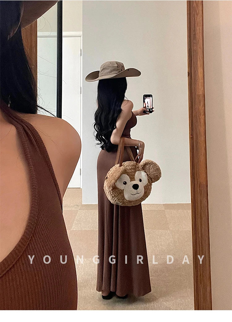 Sweet Women Maxi Dresses Sexy Backless Slim Hanging Neck Dress Long Dress Elegant V Neck Hot Sexy Korean Women Tops 2PLP