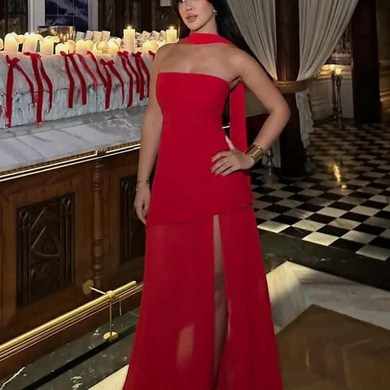 Tuularose Fashion Ribbon Long Dress Women's 2025 Summer White Backless Sleeveless Vacation Dress Elegant Slit Slim Long Dresses