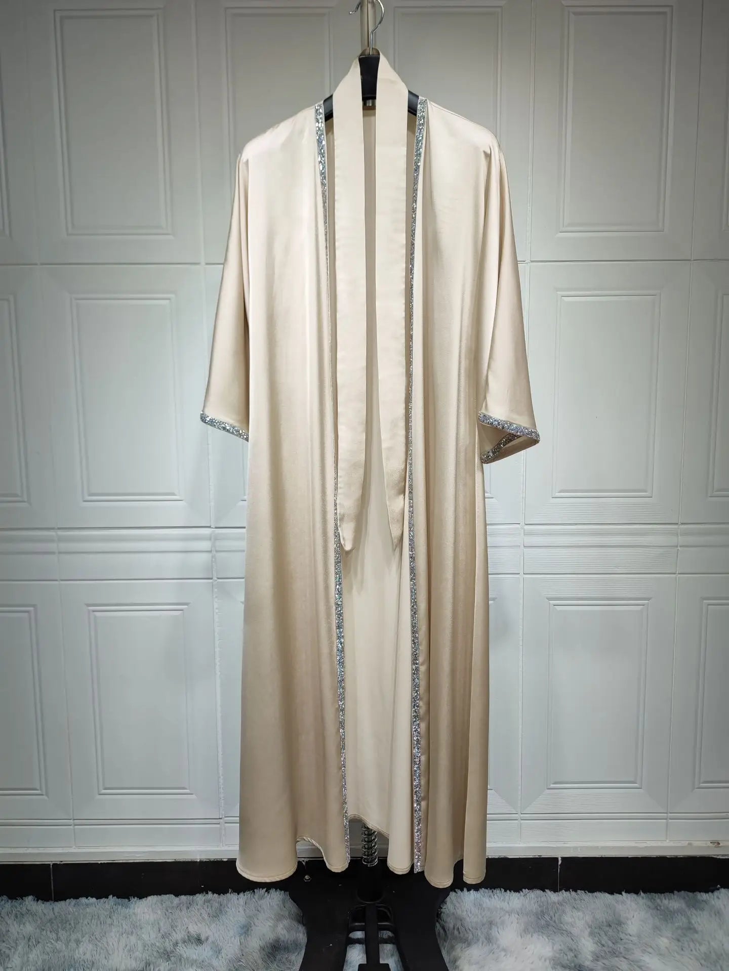 2024 Muslim Dress Diamond Women's Long Dress Fashion Long Sleeve Lace-up Long Abayas Casual Solid Color Clothes for Muslim Women