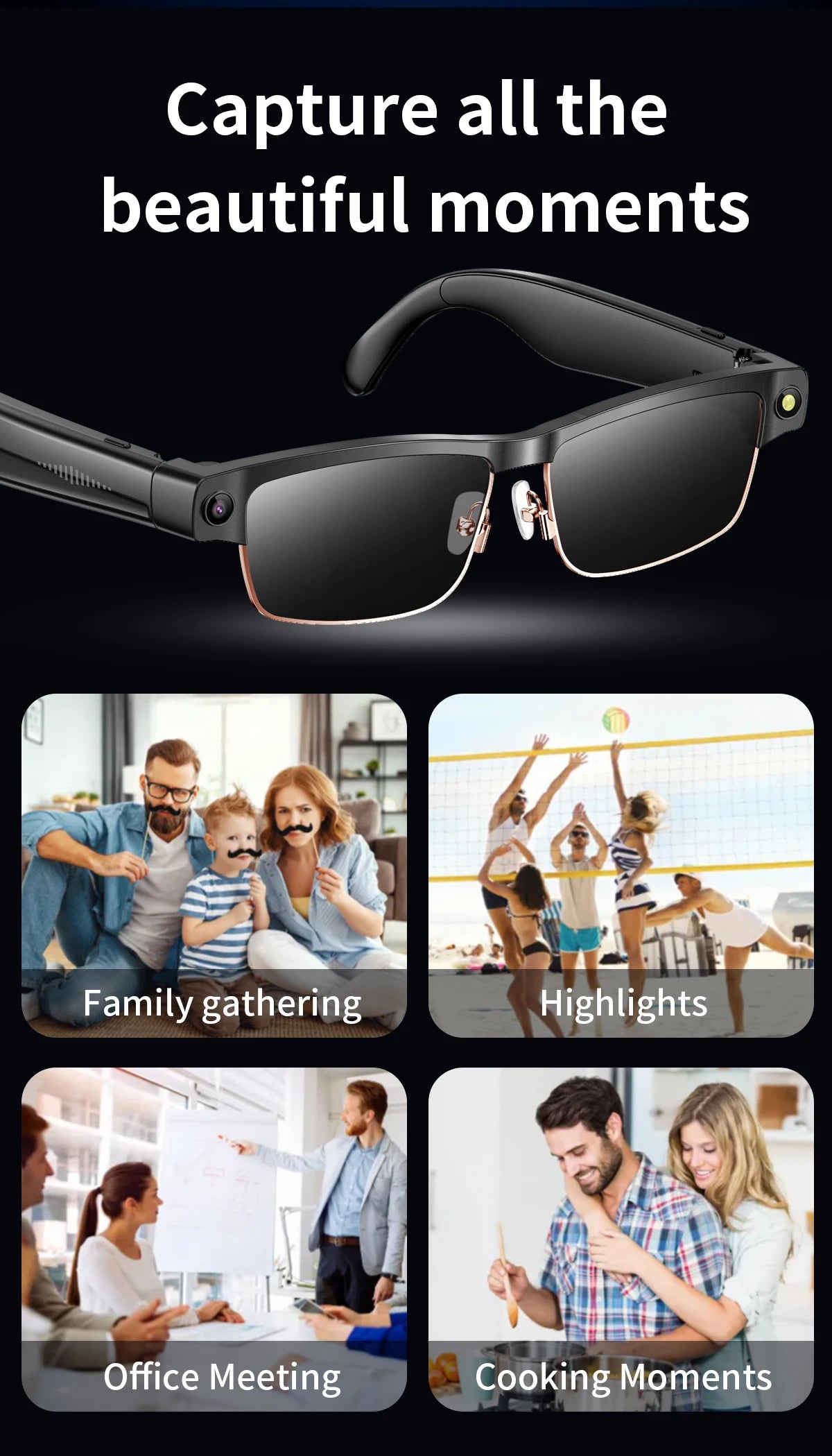 Smart AI Glasses With 8MP HD Camera Chat GPT Touch Sport Sunglasses Bluetooth Call Video Music Player Object Recognition