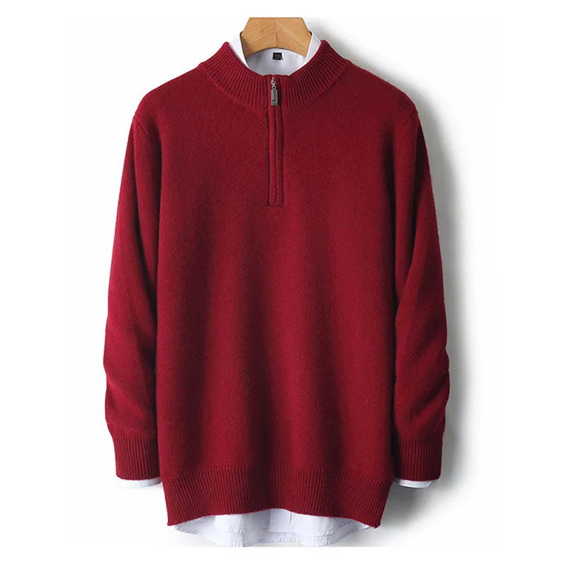 100% Soft Cashmere Men's Clothing Sweater Half-High Zipper Pullover Autumn Winter Warm Basic Knitted Jumper Pull Homme