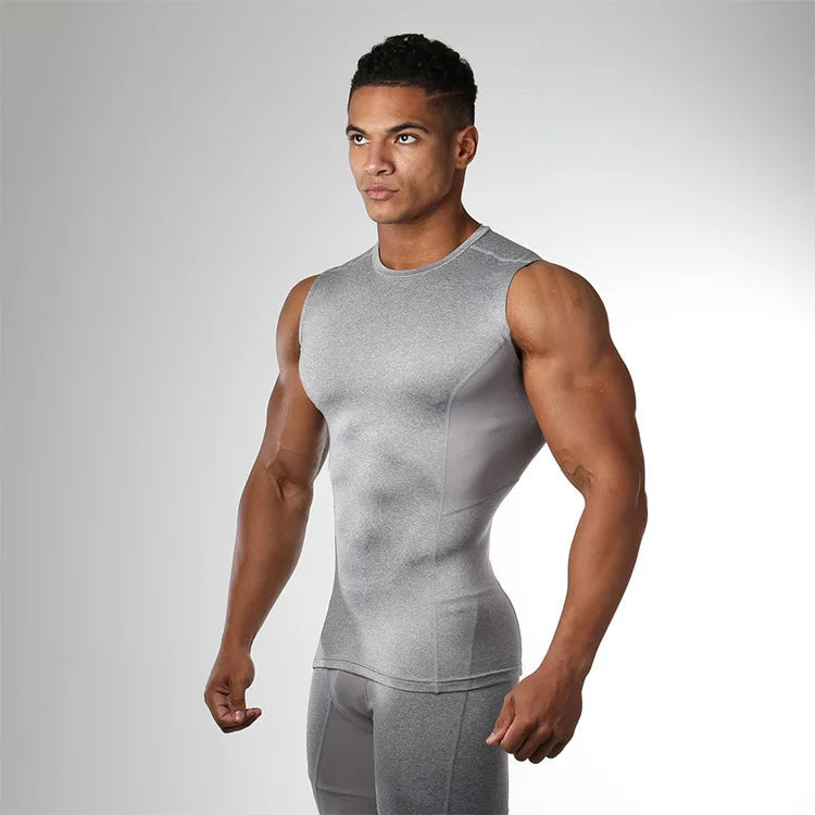 Men's Summer Tank Top Compression Sleeveless Shirt Gym Fitness Running Vest Quick Dry Workout Bodybuilding Sports Tight Clothing