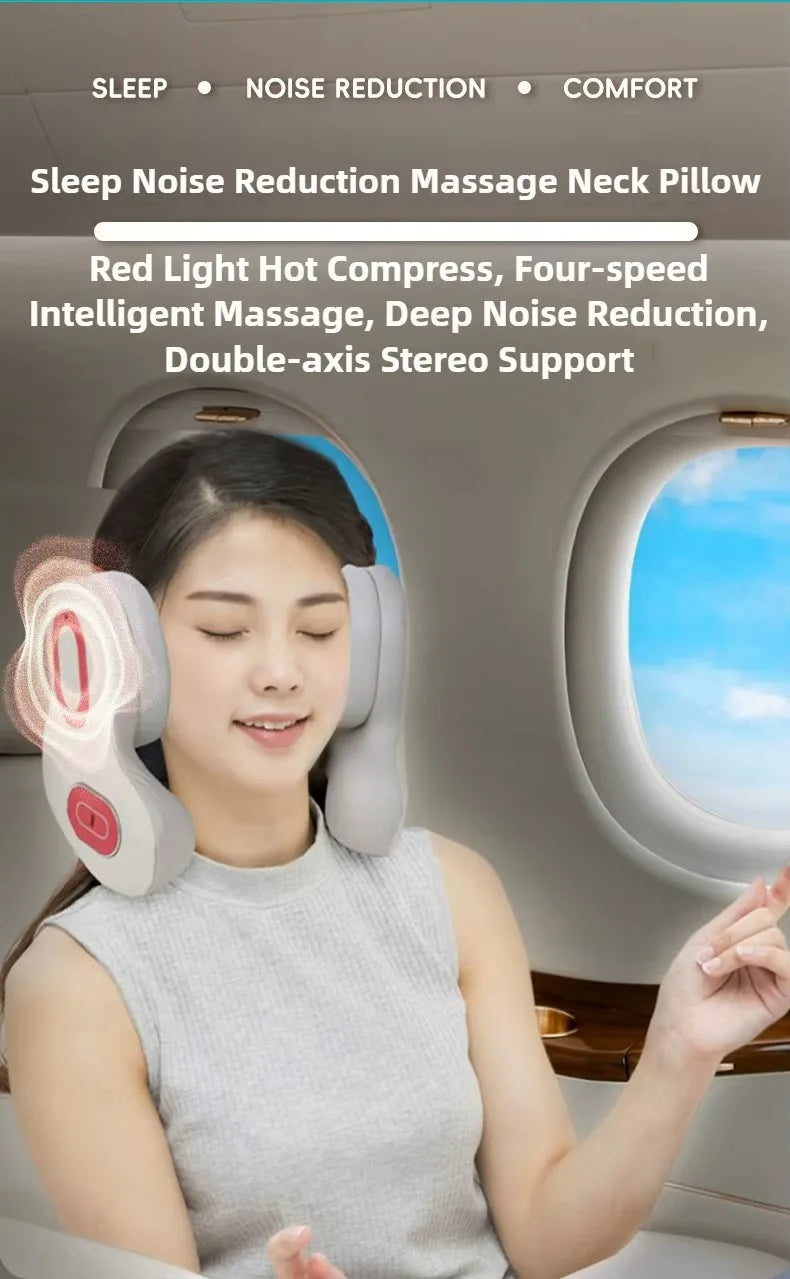 Wireless Neck Massager Red Light Hot Compress Massager Sleep Noise Reduction U-shaped Neck Pillow Masajeador Bluetooth Music