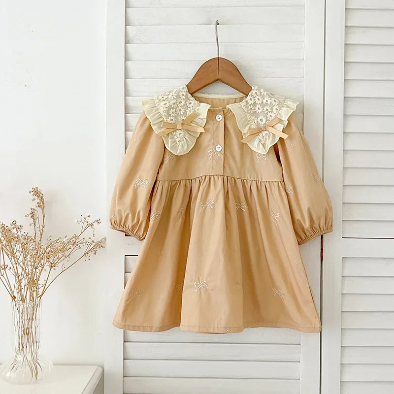 1-6Y Baby Girl Clothing Lace Autumn Casual Dresses Children Fashion Embroidery Sweet Princess Dress Long Sleeve Kids Party Dress