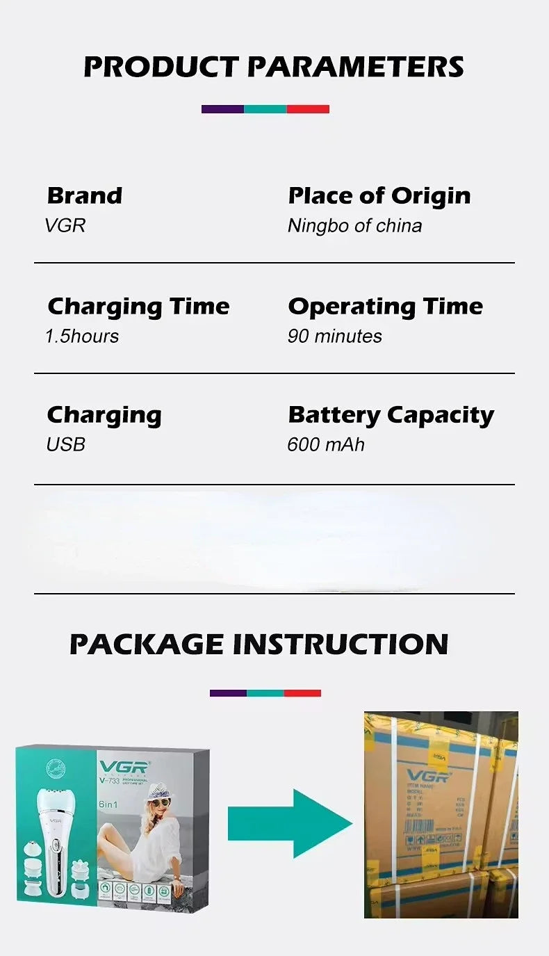 VGR Hair Trimmer Professional Hair Removal Tool Electric Epilator Lady Shaver Waterproof Hair Remover Epilator for Women V-733