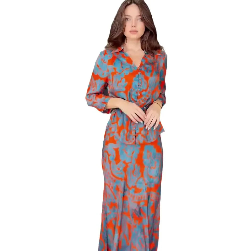 European and American Summer New Long Dress for Women. Fashionable Printed, Slim-fitting Retro Skirt and A Casual Dress Set.
