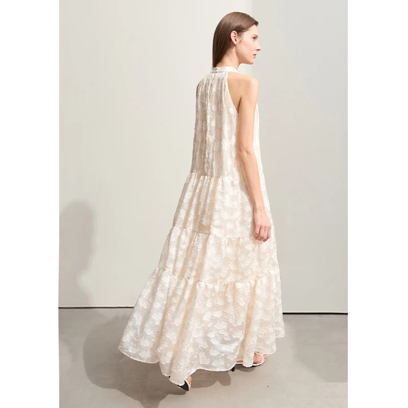 Amii Minimalism 2024 Summer New Loose Long Dress Sleeveless Large A-line Chiffon Jacquard Elegant Dresses for Women 12452064