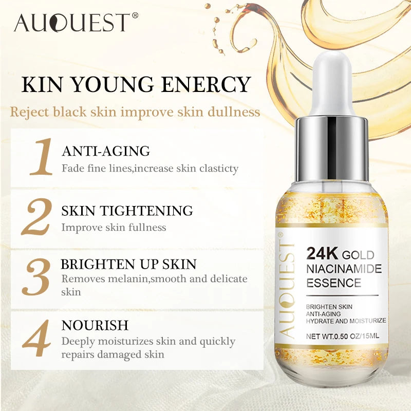 24k Gold Wrinkle Face Serum Pore Care Hyaluronic Acid Moisturizing Plumping Essence Aging Facial Serum Skin Care AuQuest
