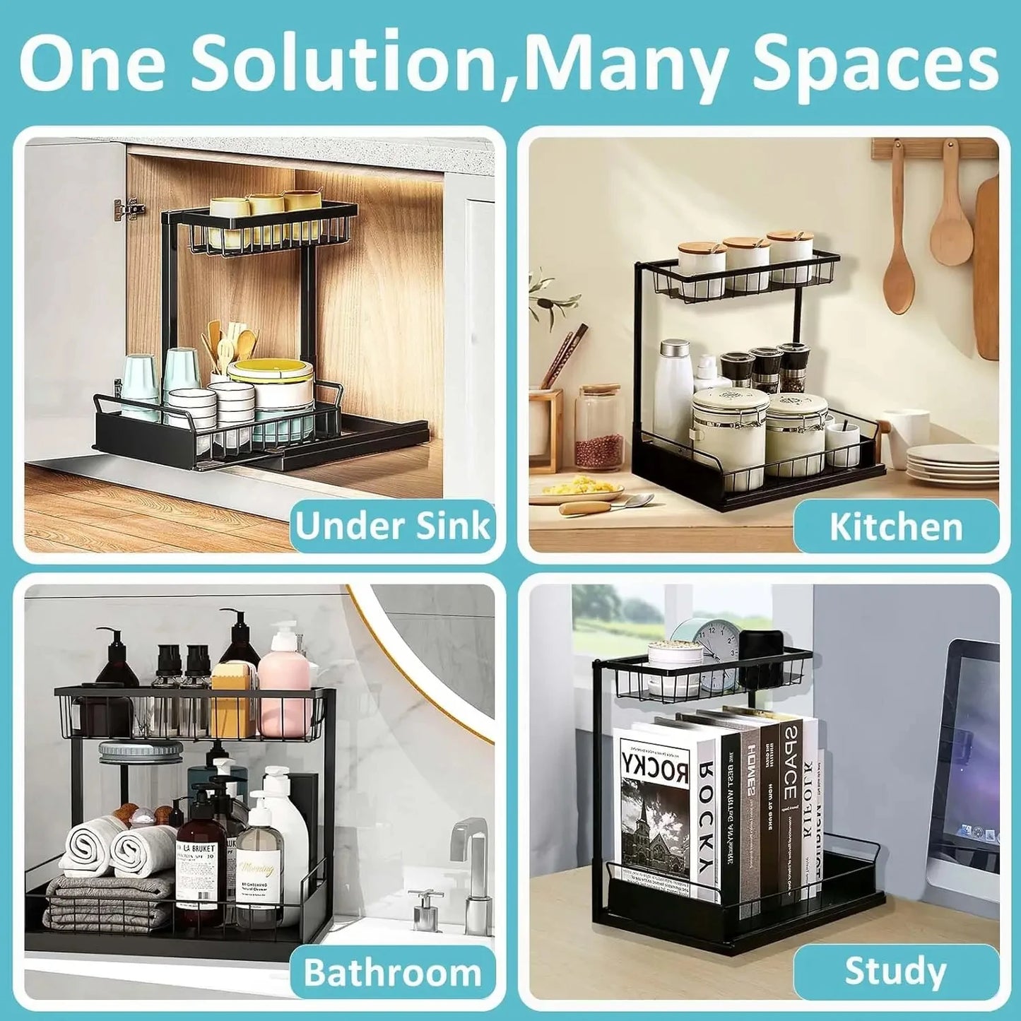 Under Sink Organizer 2 Tier Slide Out Sink Rack Multi-purpose Storage Shelves Cabinet Under Sink Storage Kitchen Organizer
