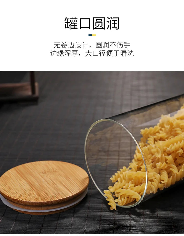 Kitchen Storage Tank Food Container Bambo Covered High Borosilicate Food Sealed Glass Tank Kitchen Miscellaneous Grain Organizer