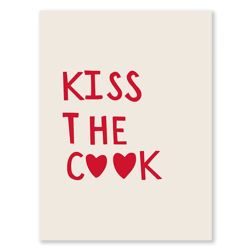Aesthetic Kitchen Alphabet Wall Art Red Love Phrase Cute Cooking Poster New Wave Simple Canvas Painting Home Kitchen Decoration
