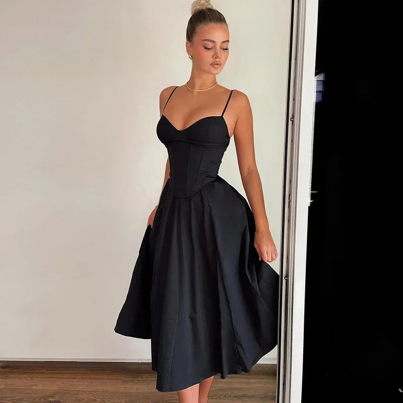 Sexy V-Neck Tank Long Dress Black Open-Back Sexy Dress Women's Summer New Arrival 2024 Fashion French Style Cross-Border Design
