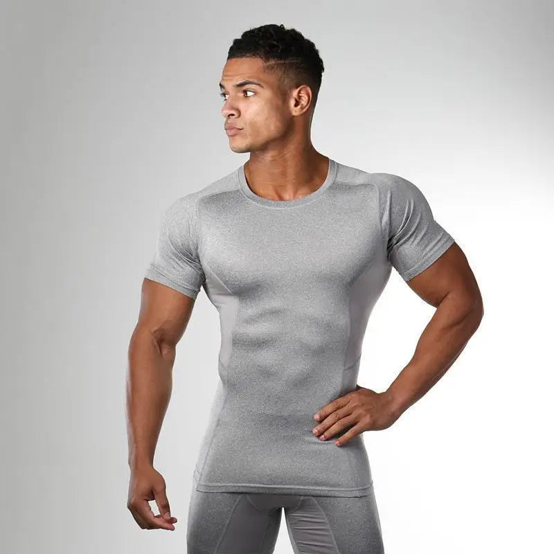 Summer Men's Quick Dry Compression T-Shirt Sport Running Short Sleeve Tees Gym Fitness Workout Bodybuilding Sweatshirt Clothes