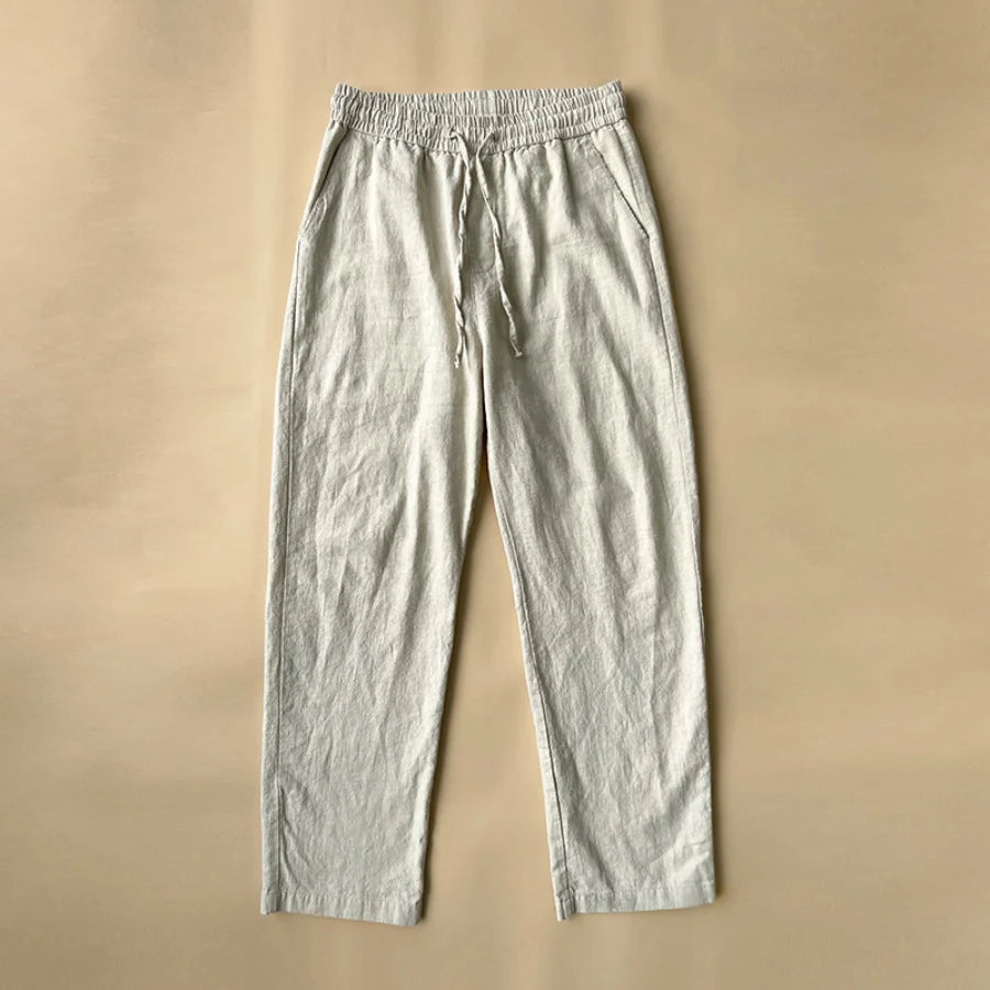 Men's summer cotton and linen loose straight wide-leg pants, casual sports linen long pants, jogging and fitness sportswear